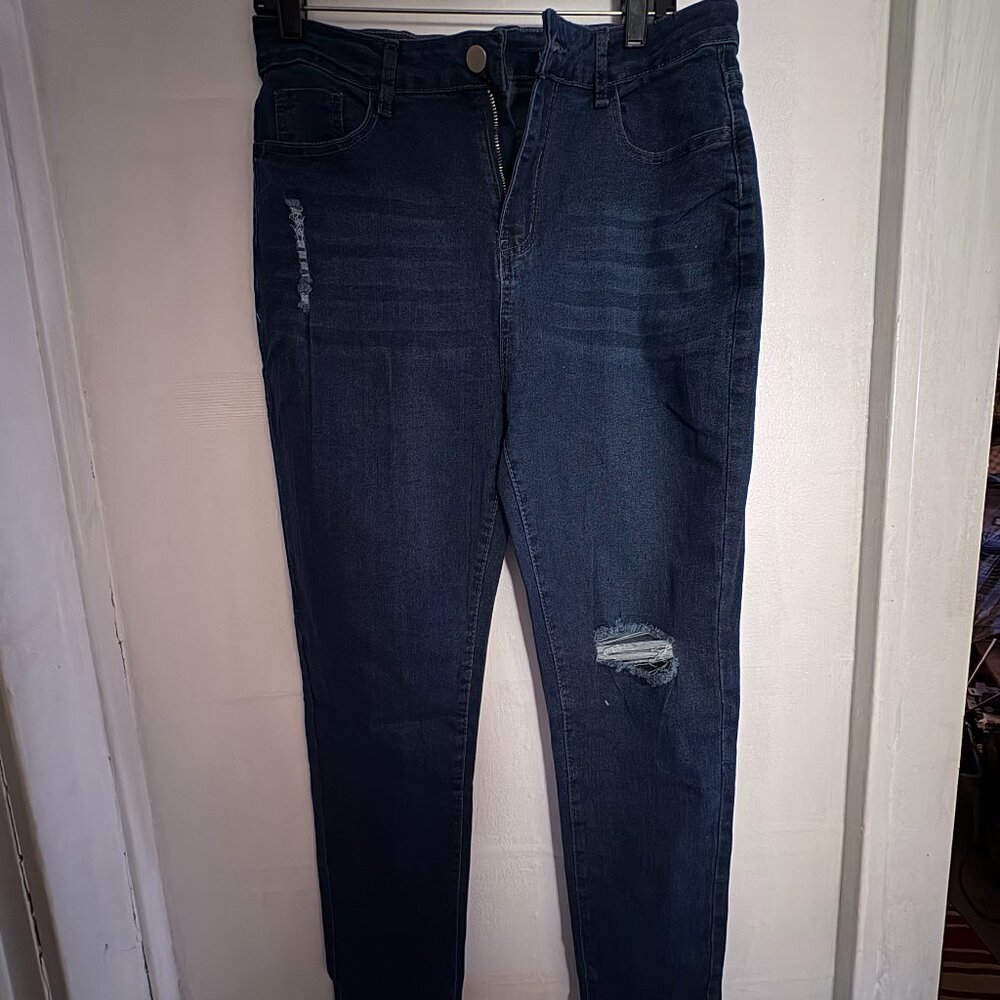 Women Dark Blue Denim Rip Jeans